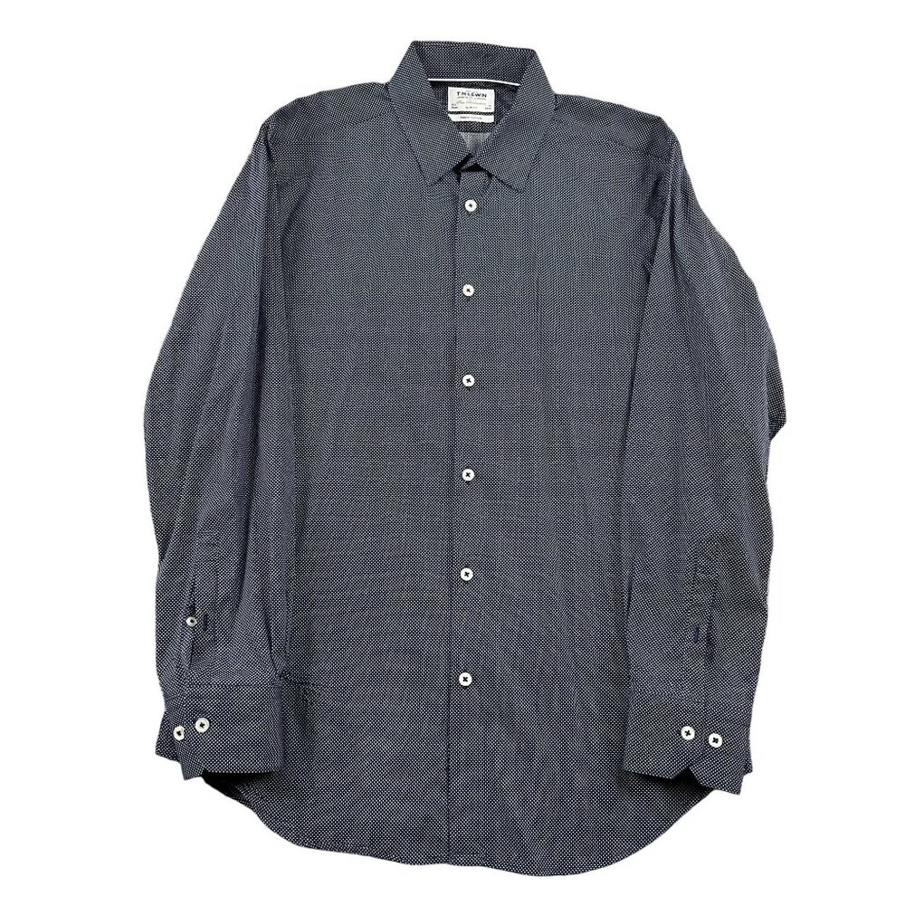 T M Lewin Dress Shirt Mens 15.5 33 Slim Fit Blue Polka Dot Formal Preppy